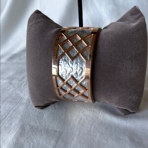 Modern Rose Gold & Silver Tone Snakeskin Textured Lattice Cuff Bracelet